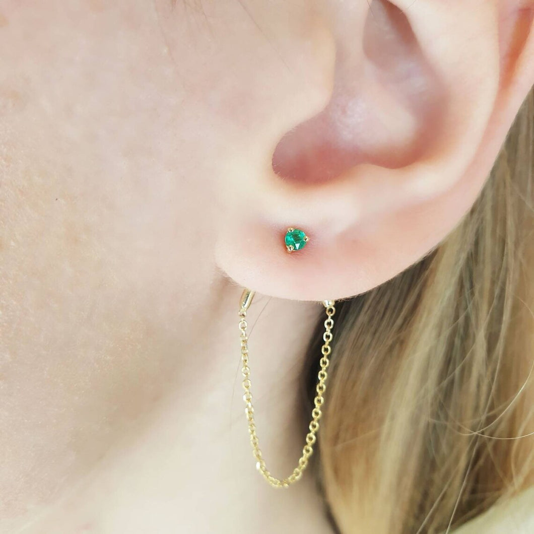 Emerald Earrings With Chain