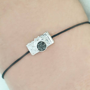 Camera Bracelet With Black and White Diamonds