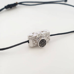 Camera Bracelet With Black and White Diamonds