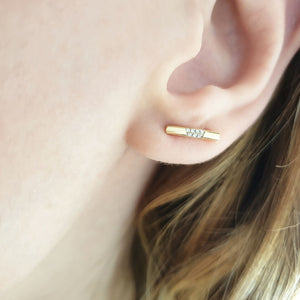 Tiny diamond bar earrings
