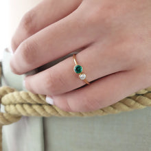 Load image into Gallery viewer, Two stone diamond emerald ring
