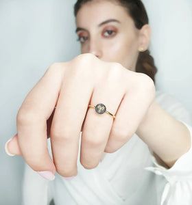Black Diamond Ring With Zodiac Sign