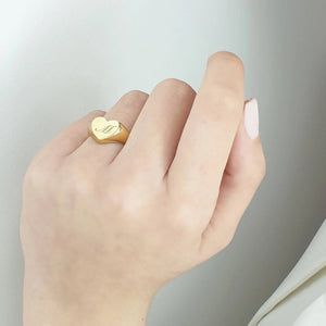 Gold Heart Signet Ring