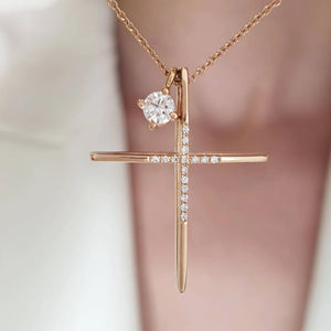 Gold Minimale Cross With Diamonds
