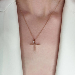 Gold Minimale Cross With Diamonds