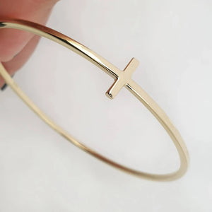 Solid Gold Cross Bangle