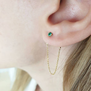 Emerald Earrings With Chain