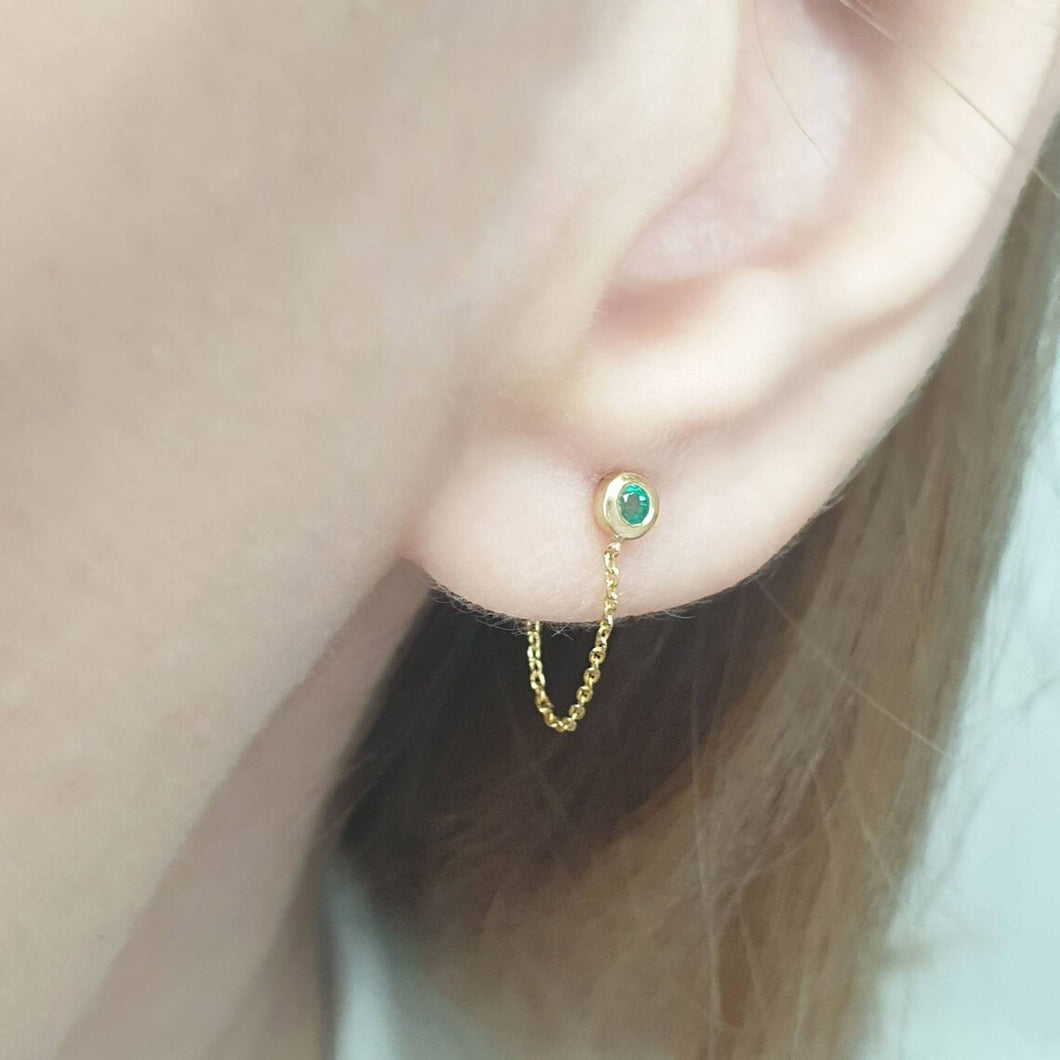 Gold Chain Emerald Earrings
