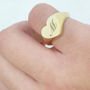 Gold Heart Signet Ring