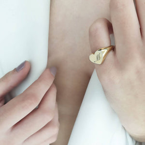 Gold Heart Signet Ring