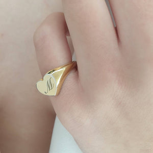 Gold Heart Signet Ring