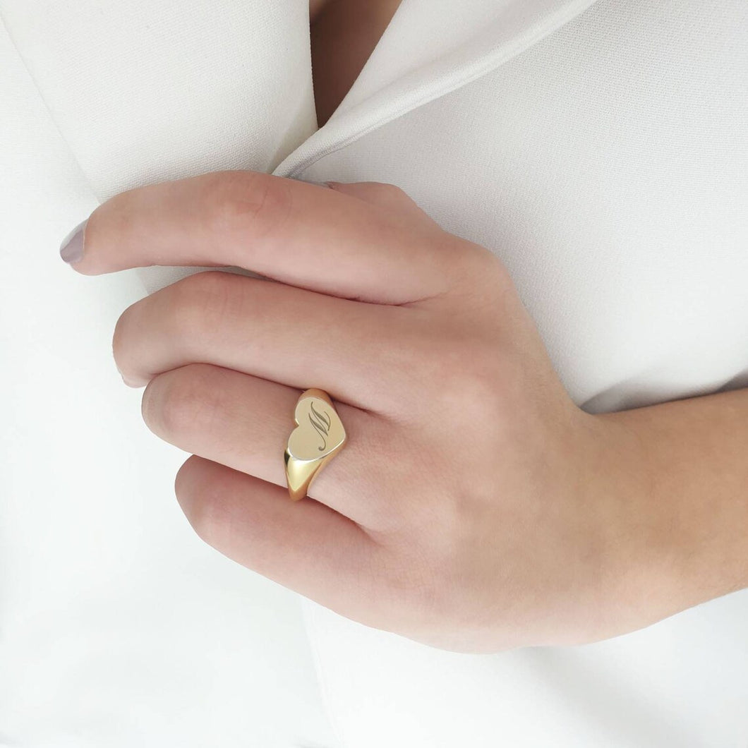 Gold Heart Signet Ring