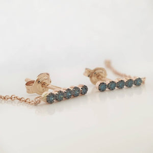 Chain Gold Earrings With 5 Blue Diamonds
