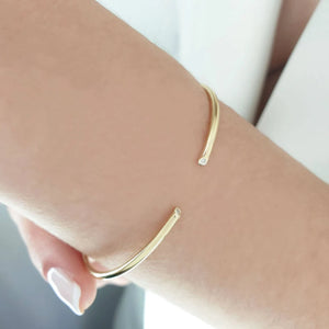 Gold Open Bangle With Diamonds