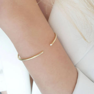 Gold Open Bangle With Diamonds