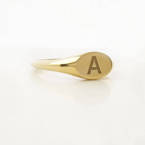 Engraved Initial Oval Signet Ring