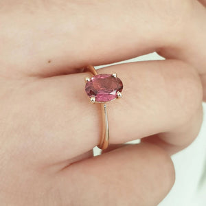 Oval Pink Tourmaline Solitaire Ring