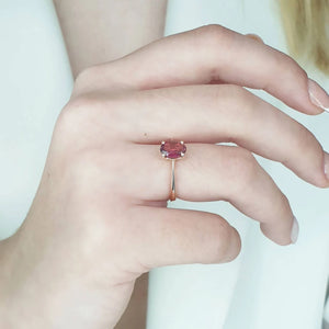 Oval Pink Tourmaline Solitaire Ring