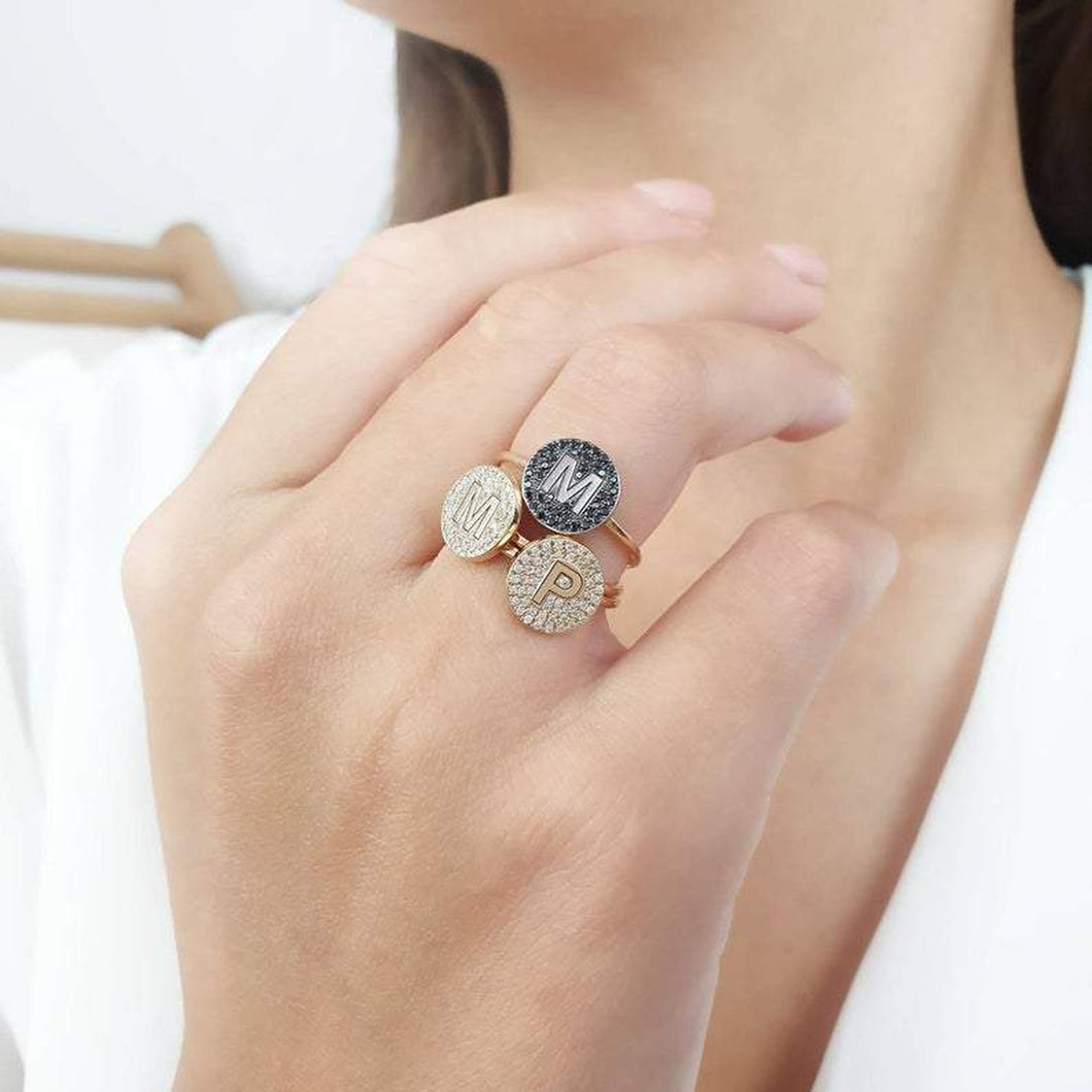 Custom initial ring with diamonds