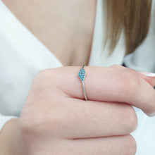 Load image into Gallery viewer, Triangle ring with blue diamonds
